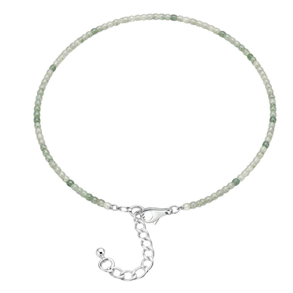 Prehnite Crystal Anklet - 2mm Faceted Bead (Silver)