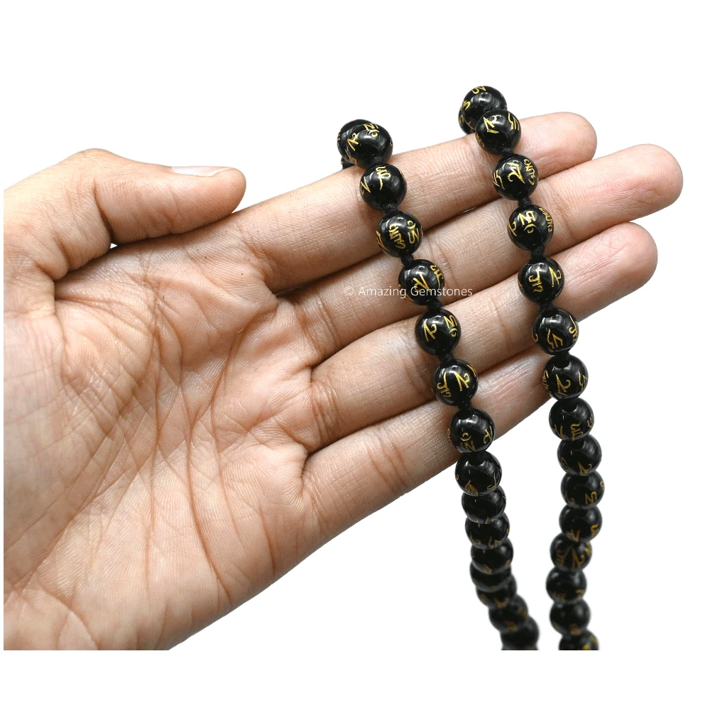 Black Agate Mala (Om Mani Padme Hum) (Hand Knotted)