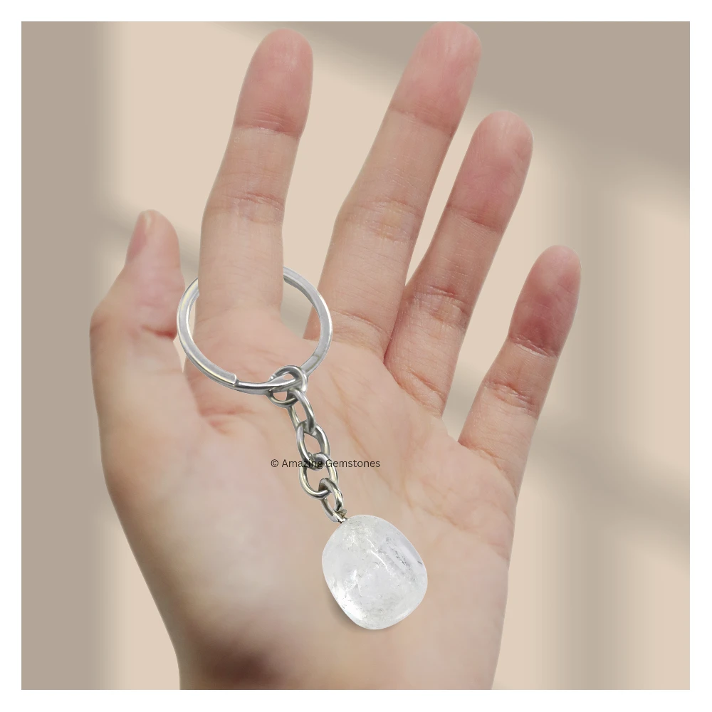 Clear Quartz Keychain Keys Holder (A Grade Tumble)