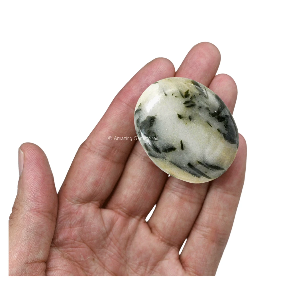 Green Tourmaline In Quartz Palm Stone