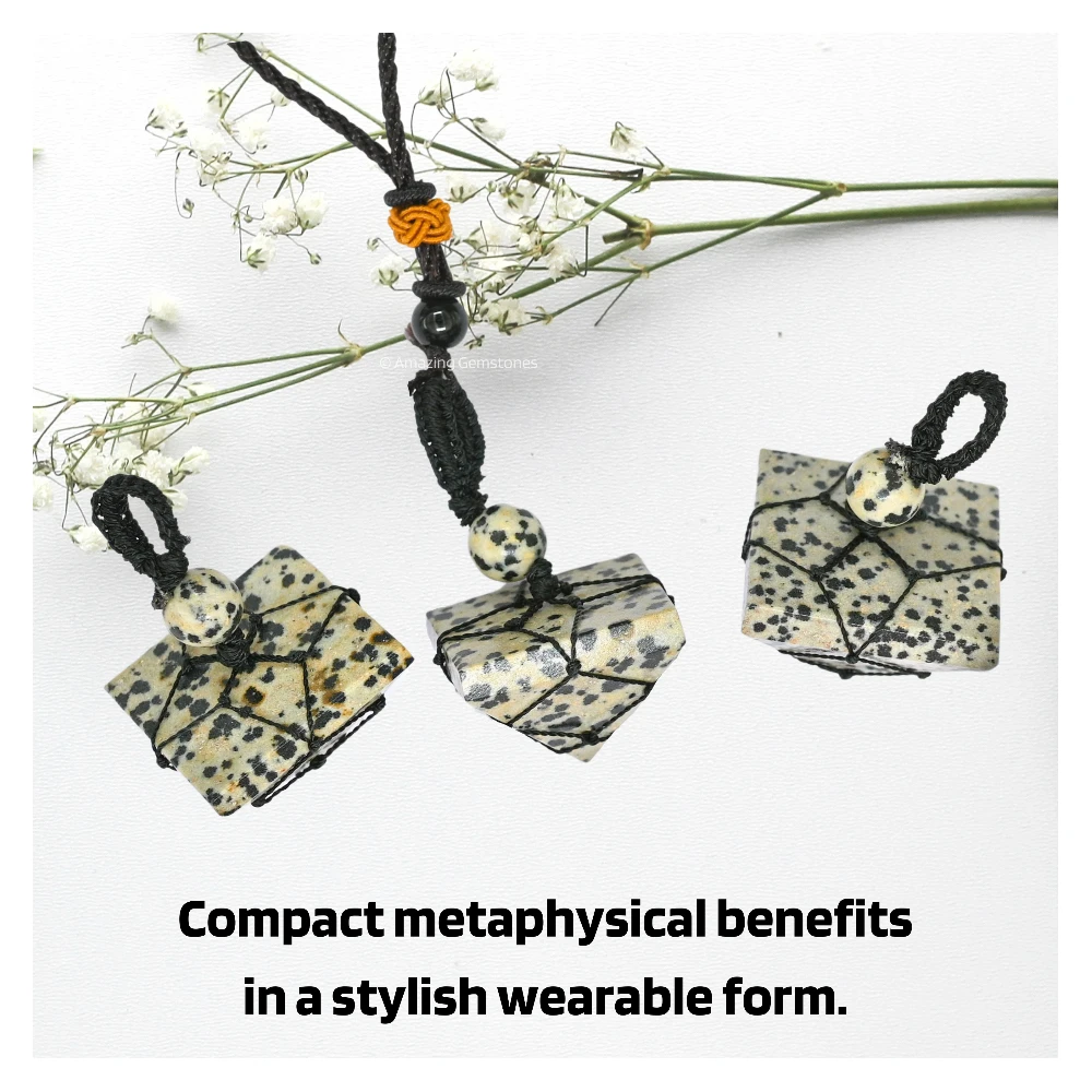 Dalmatian Jasper Pyramid Pendant Necklace (Macrame)