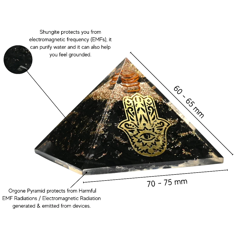 Shungite Orgone Pyramid - Big Hamsa