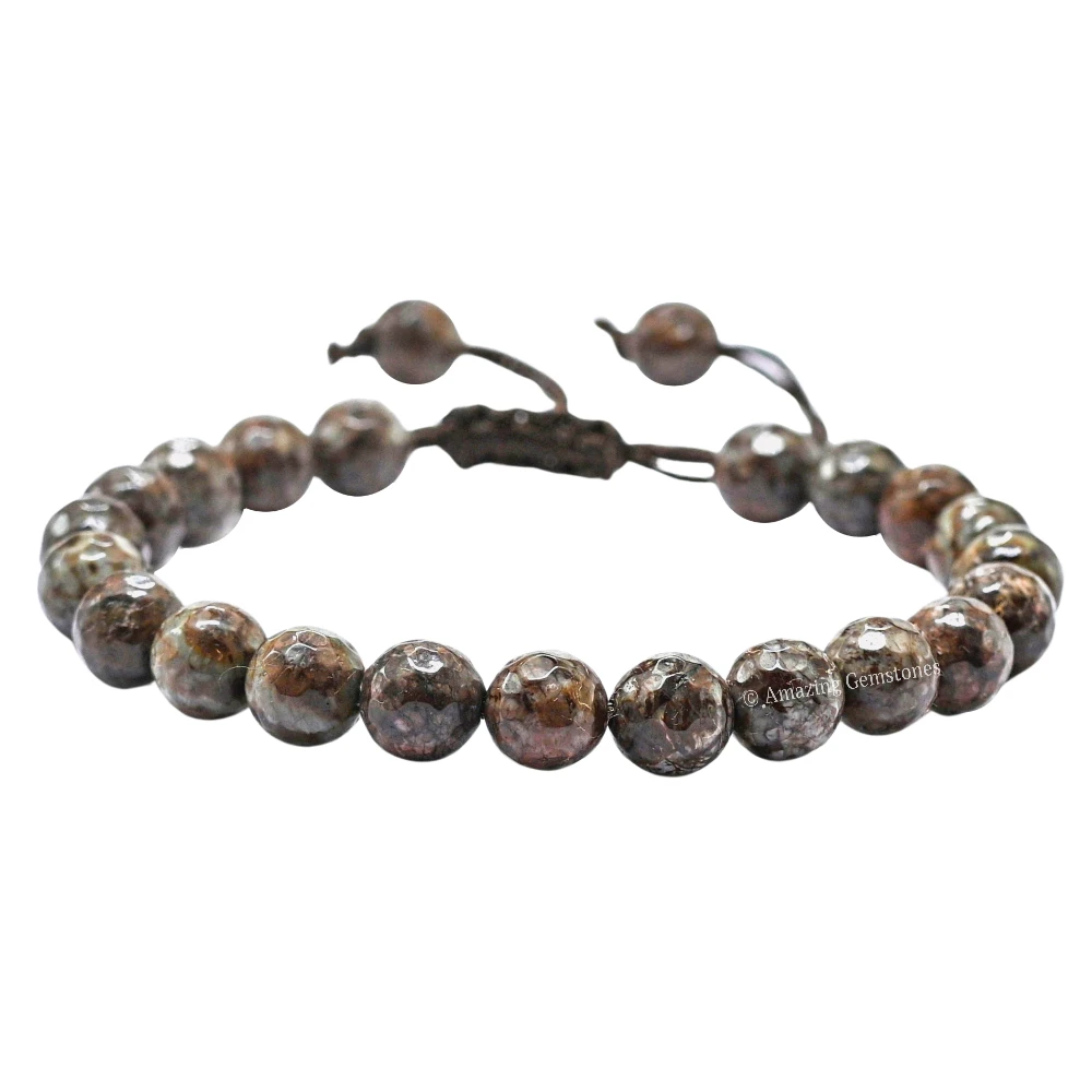 Brown Snowflake Obsidian Bracelet (Faceted) (Adjustable)