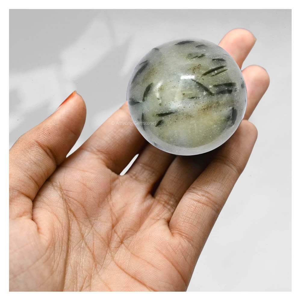 Green Tourmaline In Quartz Sphere (1.5 Inch)