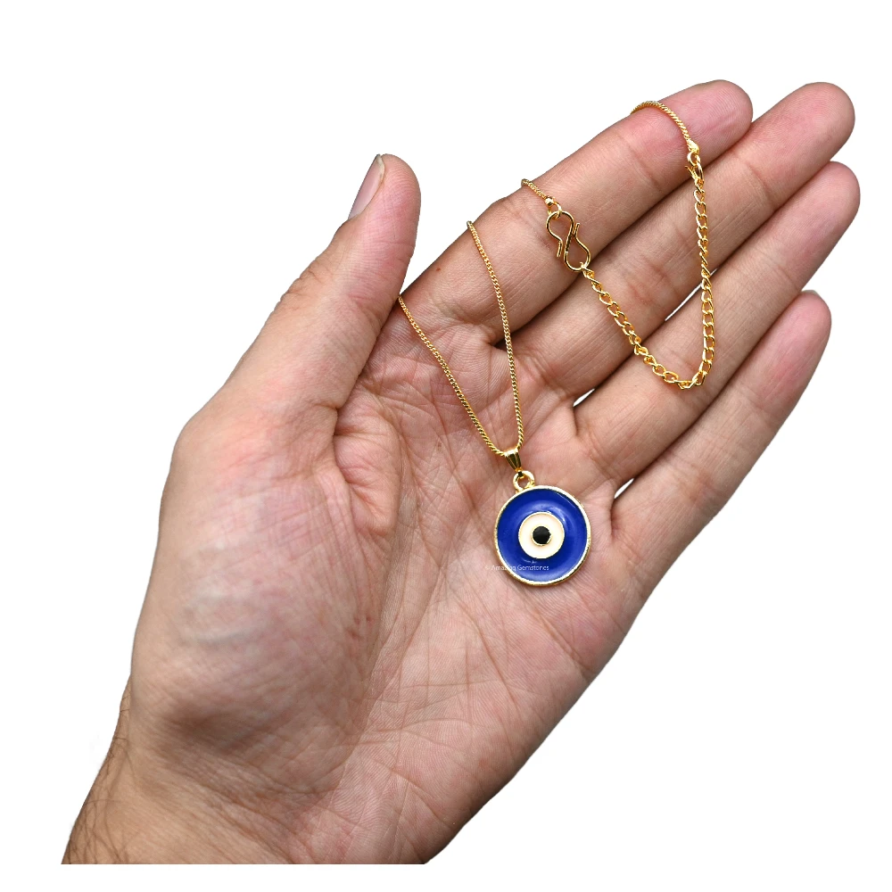 Blue Evil Eye Pendant - Round (Gold)
