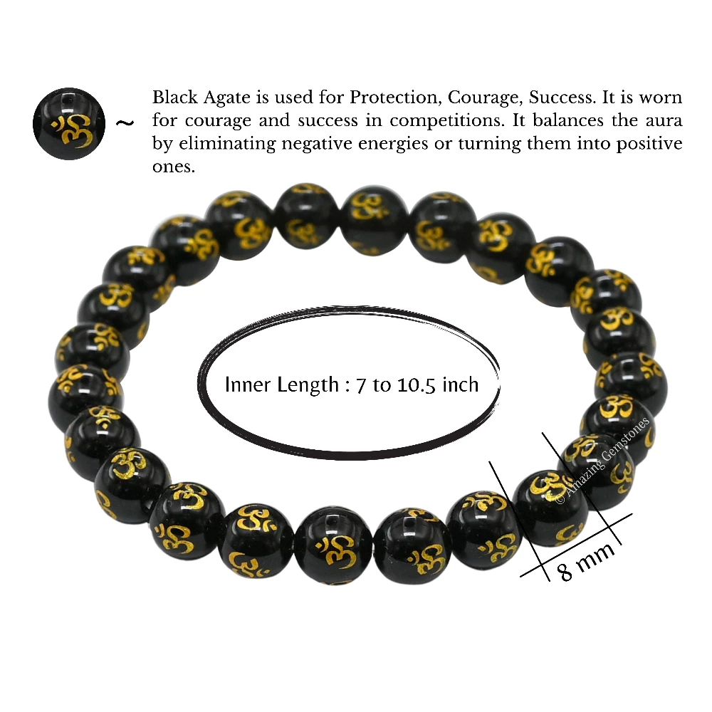 OM Black Agate Bracelet (Stretchable)