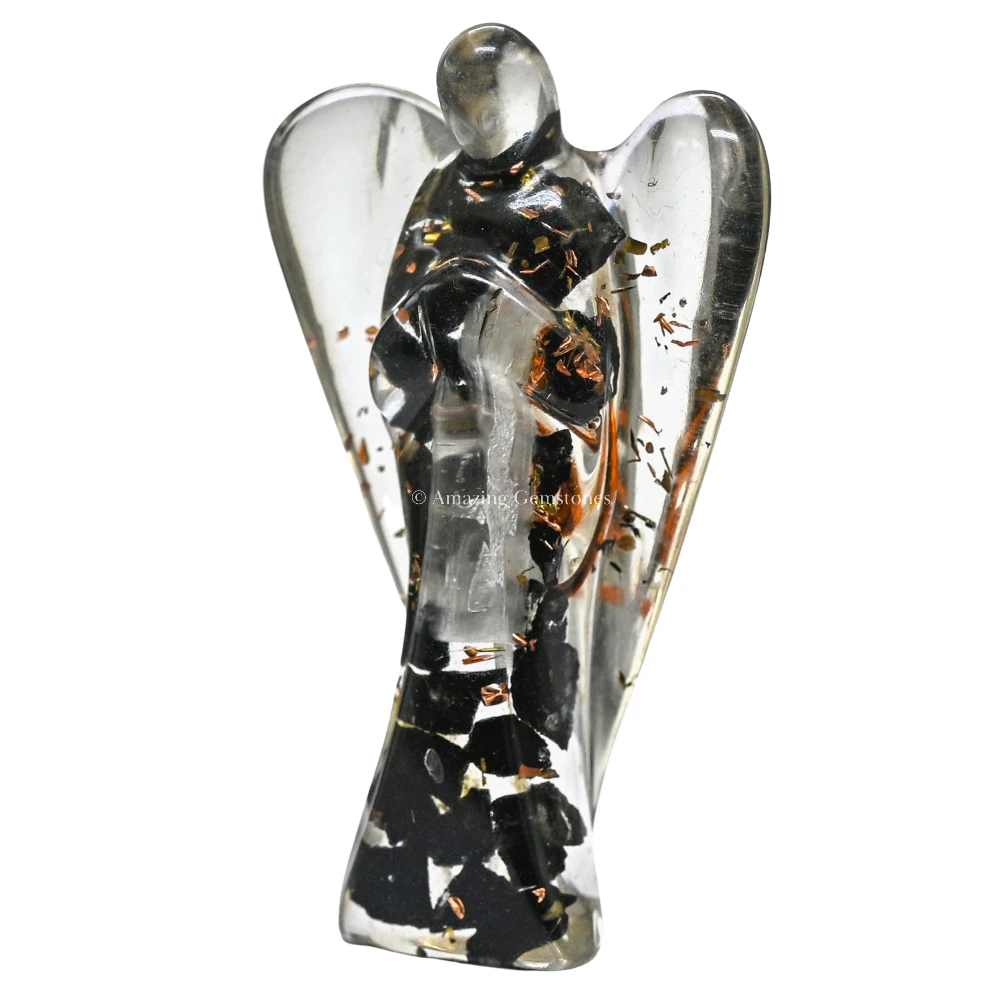 Selenite Black Tourmaline Orgone Angel Figurine (2 Inch)