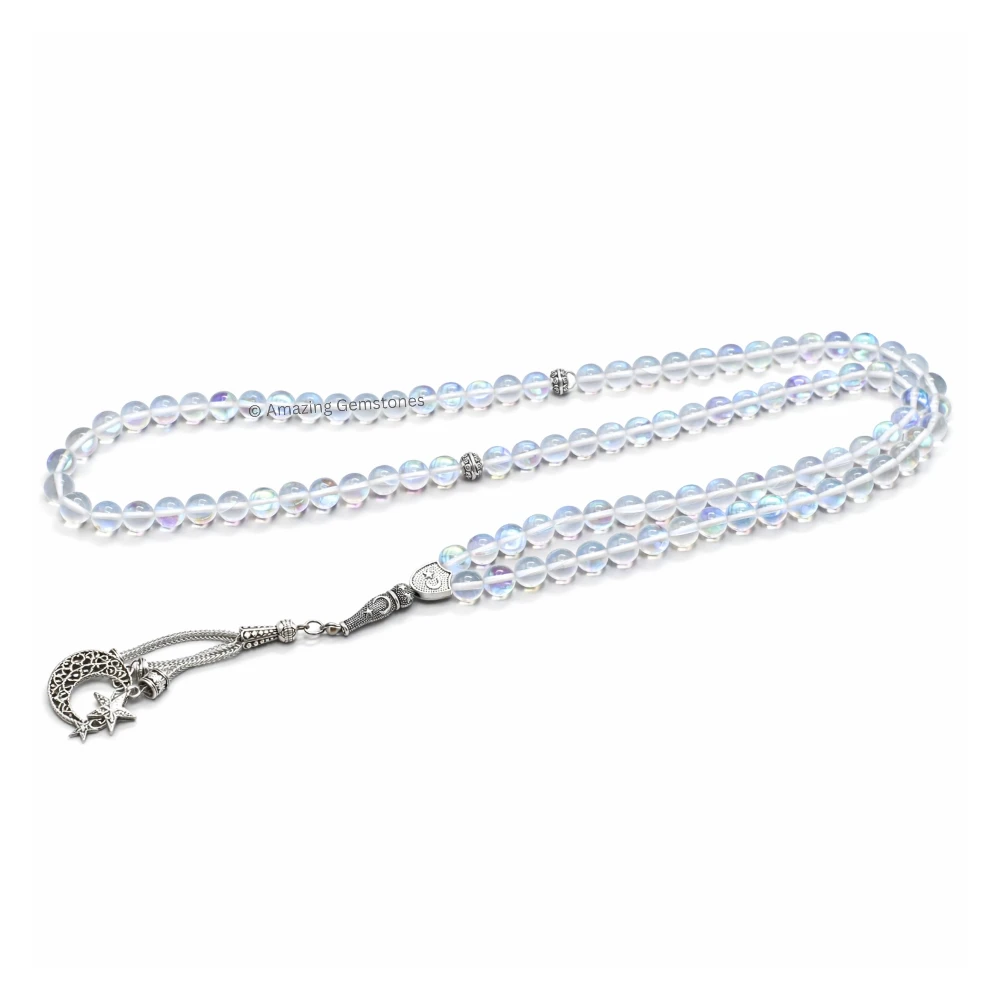 White Mermaid Tasbeeh Sibha Prayer Beads (Silver)