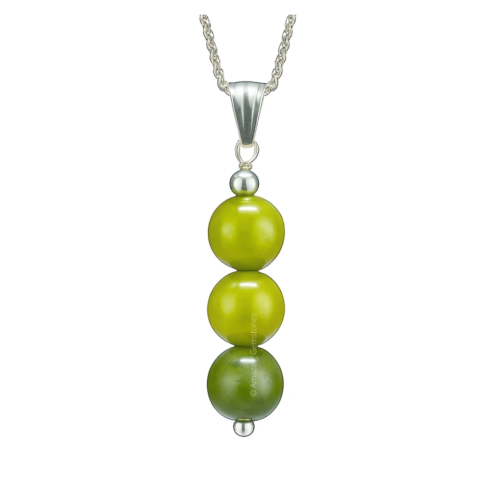 Green Jade Bead Pendant (Silver)
