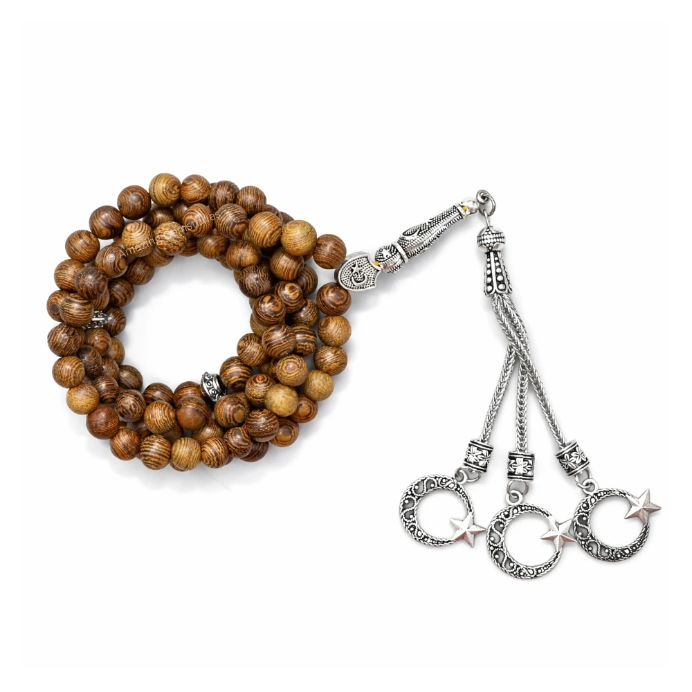Agar Wood Tasbeeh Sibha Prayer Beads (Silver)