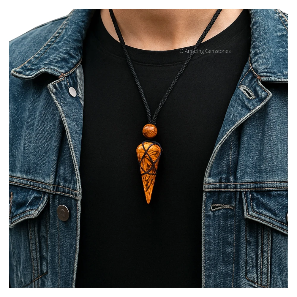 Mariyam Jasper Pendulum Pendant Necklace (Macrame)