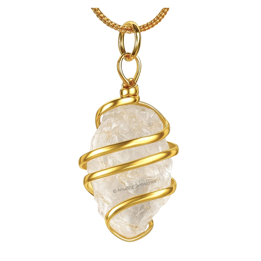 Clear Quartz Necklace - Raw Crystal (Gold)