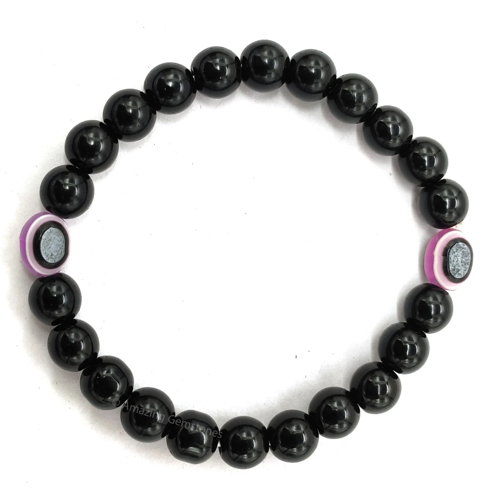 Purple Evil Eye and Black Obsidian Bracelet