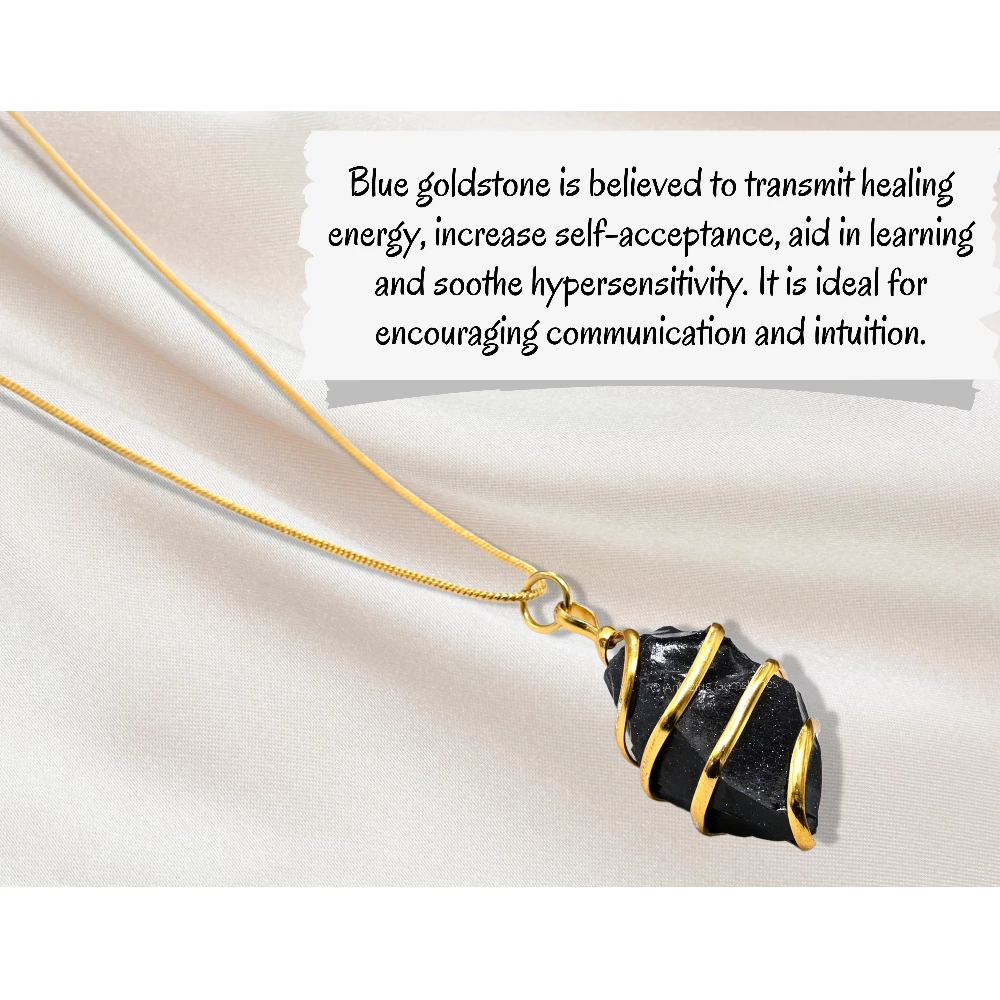 Blue Goldstone Necklace - Raw Crystal (Gold)