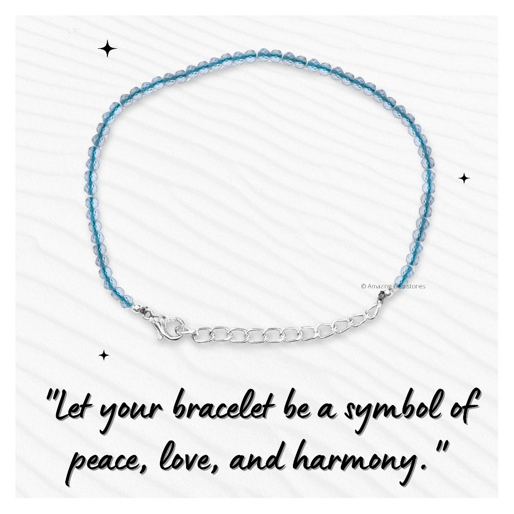 Aqua Chalcedony Crystal Bracelet - 2mm Faceted Bead (Silver)