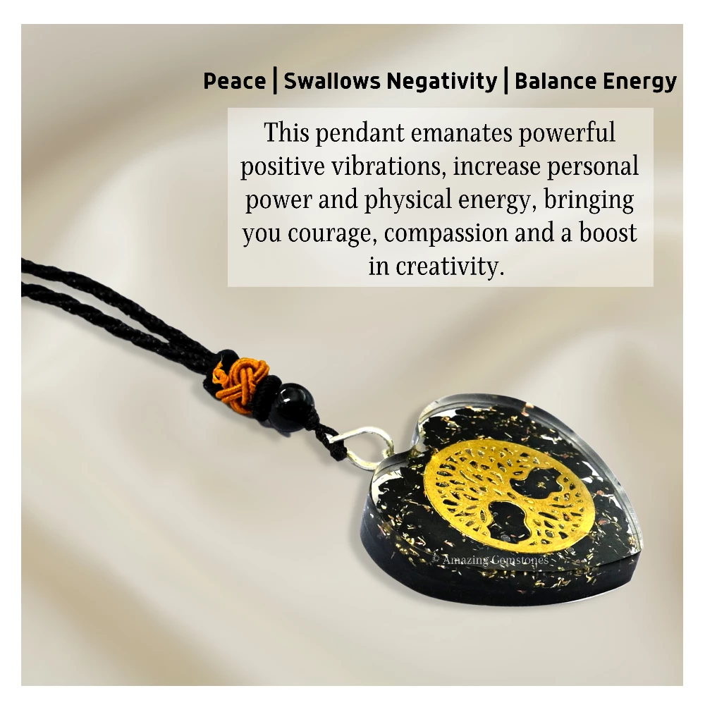Shungite Necklace - Tree of Life (Heart)