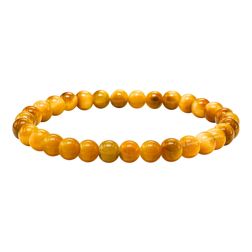 Yellow Cat's Eye Healing Crystal Bracelets - 6mm Beads