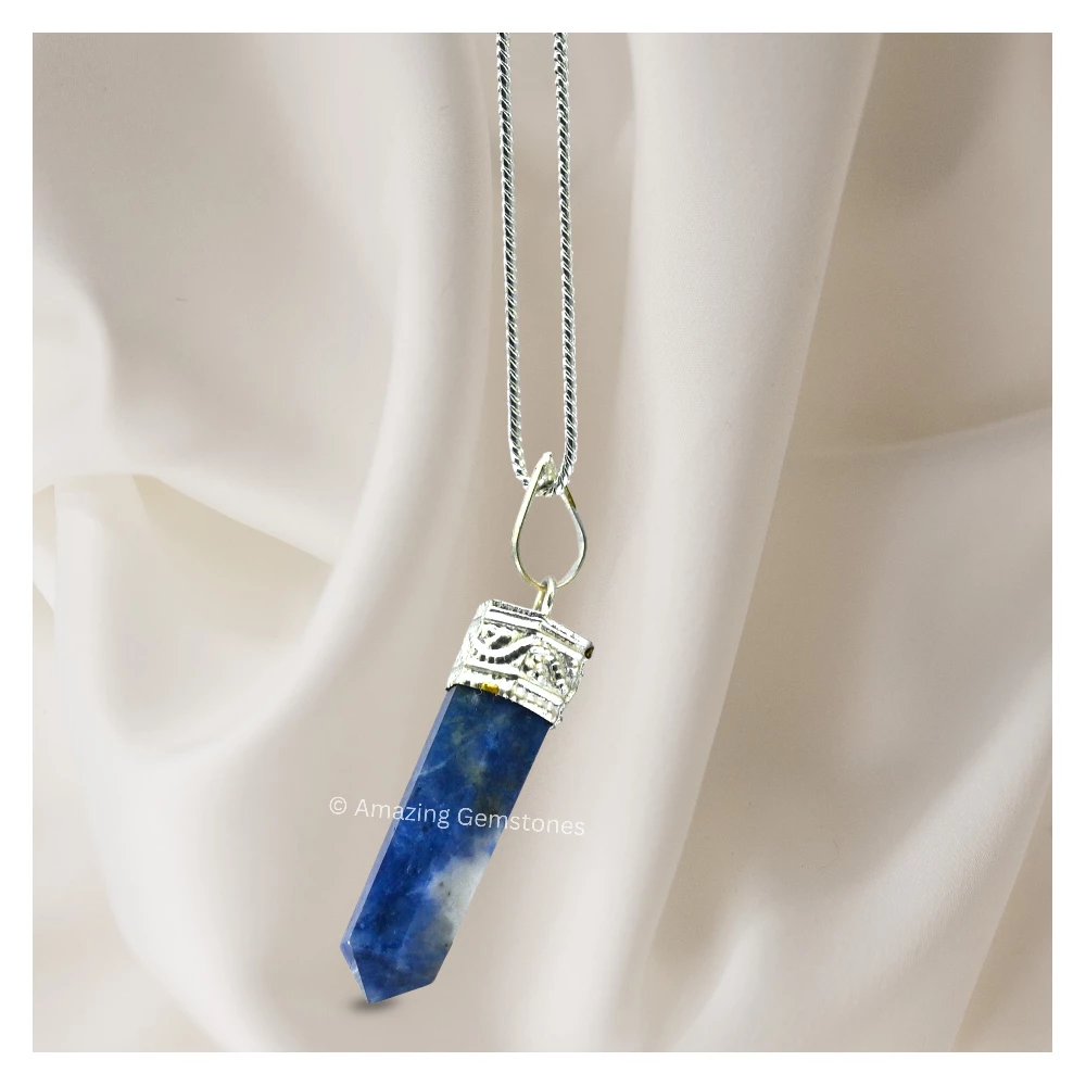 Sodalite Necklace - Pencil Point (Silver)