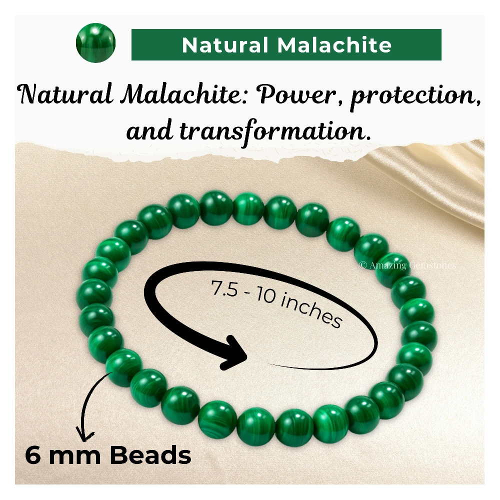 Malachite Healing Crystal Bracelets - 6mm Beads (Strechable)