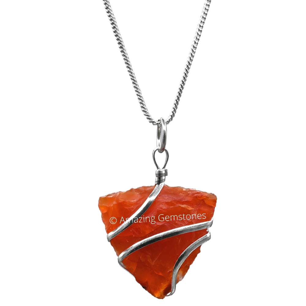 Carnelian Necklace - Raw Triangle Crystal (Silver)