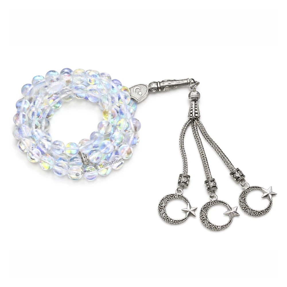 White Mermaid Tasbeeh Sibha Prayer Beads (Silver)