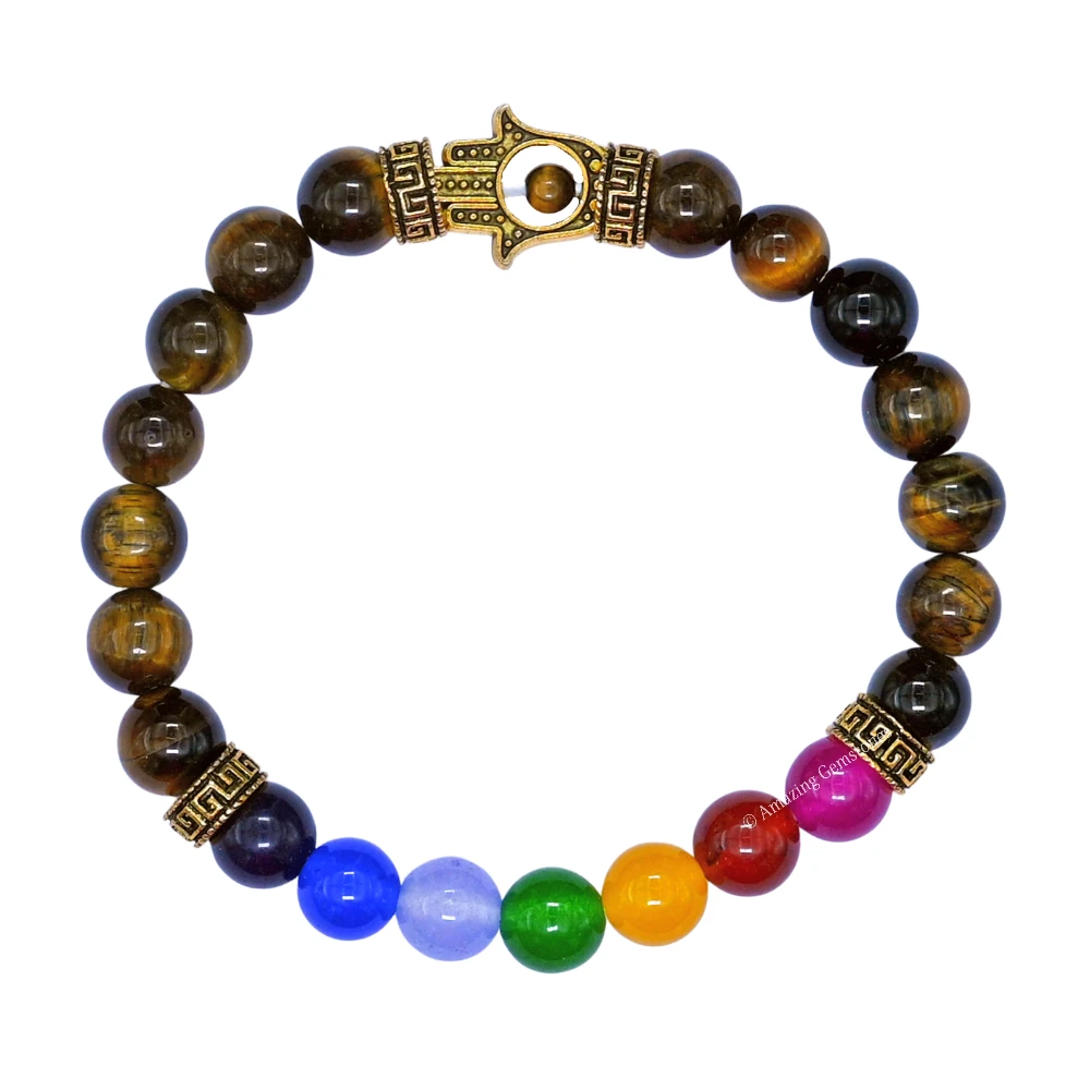 Tiger Eye Hamsa Chakra Bracelet (Strechable)