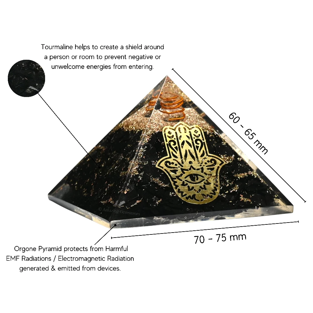 Black Tourmaline Orgone Pyramid - Big Hamsa