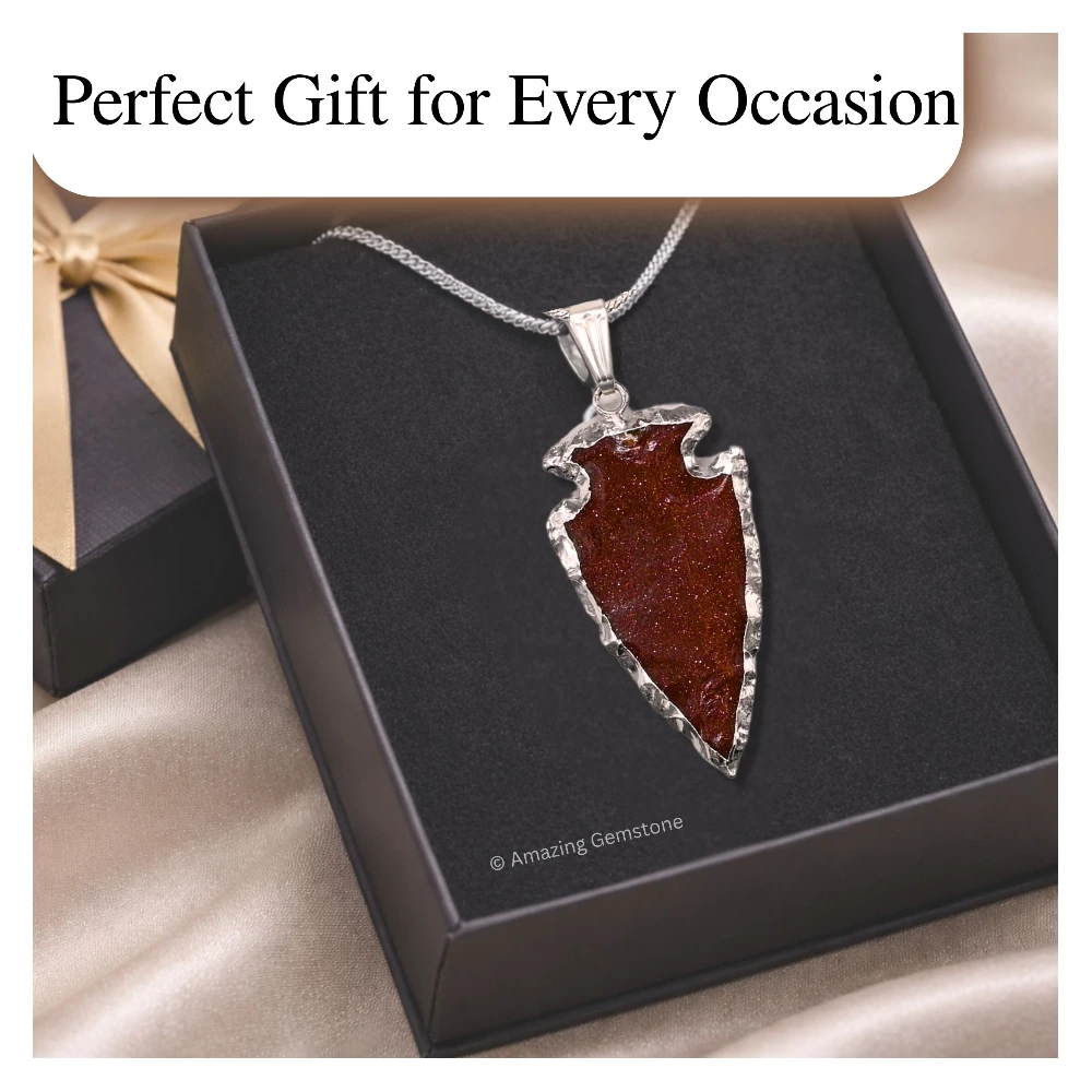 Red Goldstone Arrowhead Pendant - Silver Plated