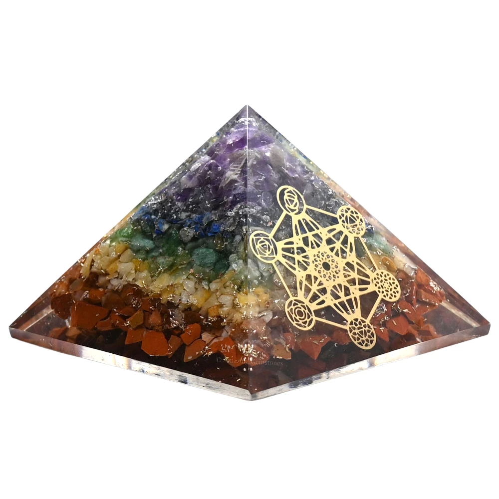 Natural Chakra Orgone Pyramid - Chakra Metatron Cube
