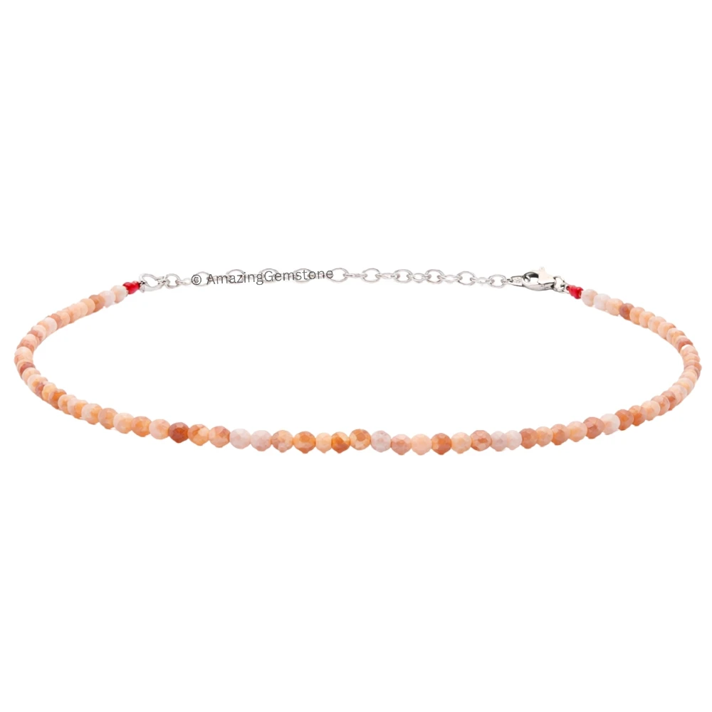 Orange Howlite Crystal Bracelet - 2mm Faceted Bead (Silver)