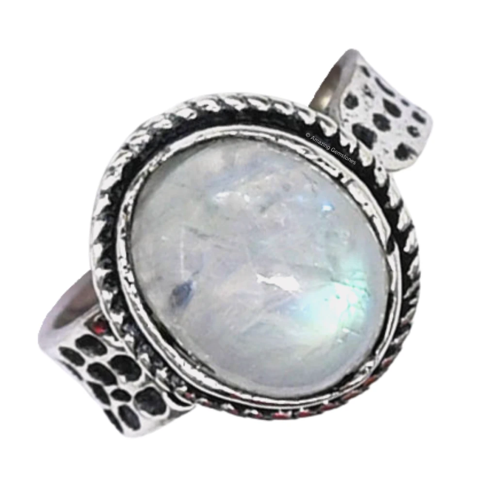 Rainbow Moonstone Crystal Ring (Silver)