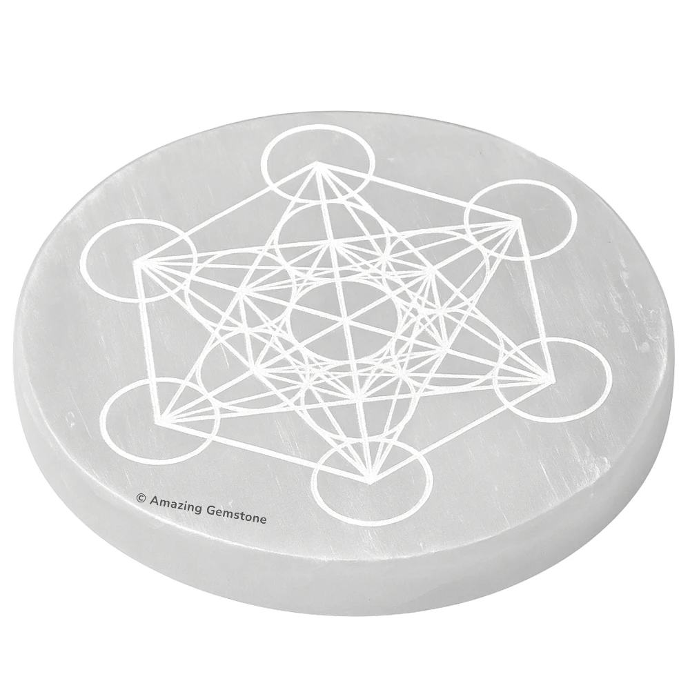 Selenite Charging Plate for Crystals - Metatron Cube (3 Inch)