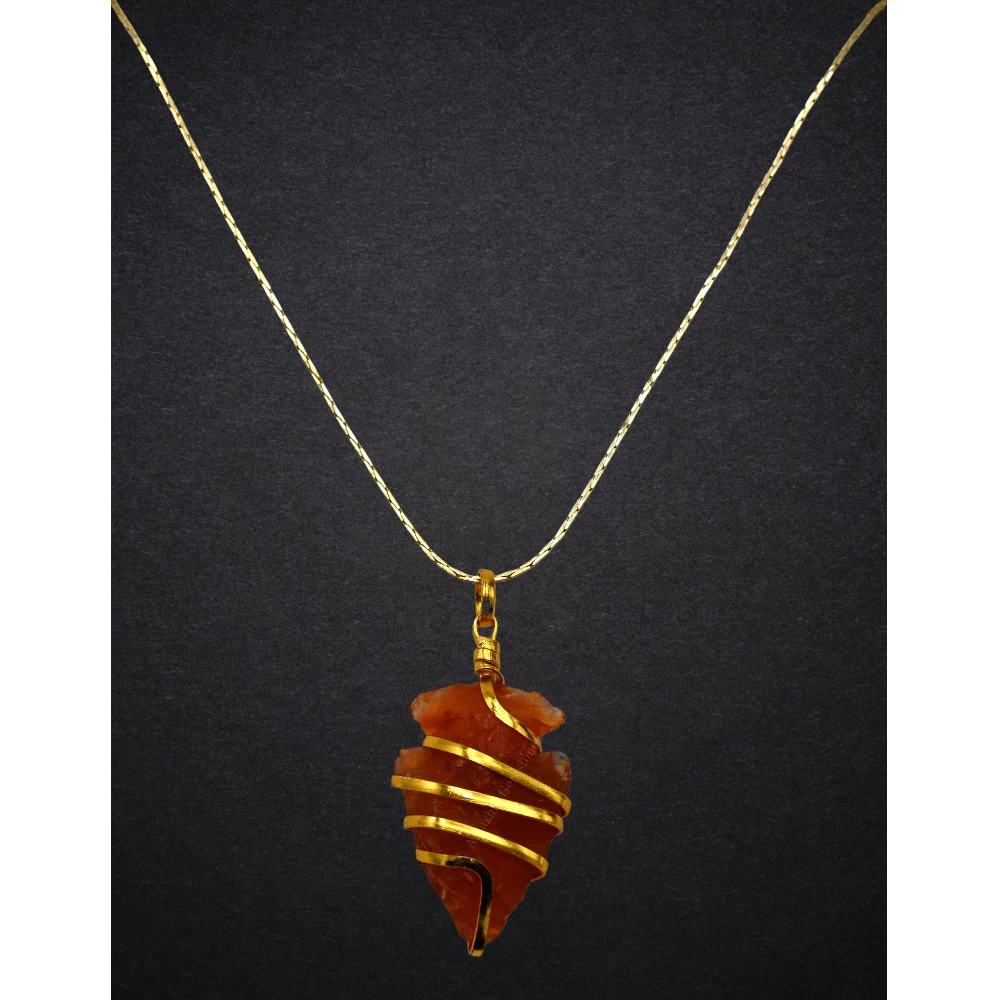 Carnelian Necklace - Spiral Arrowhead (Gold)