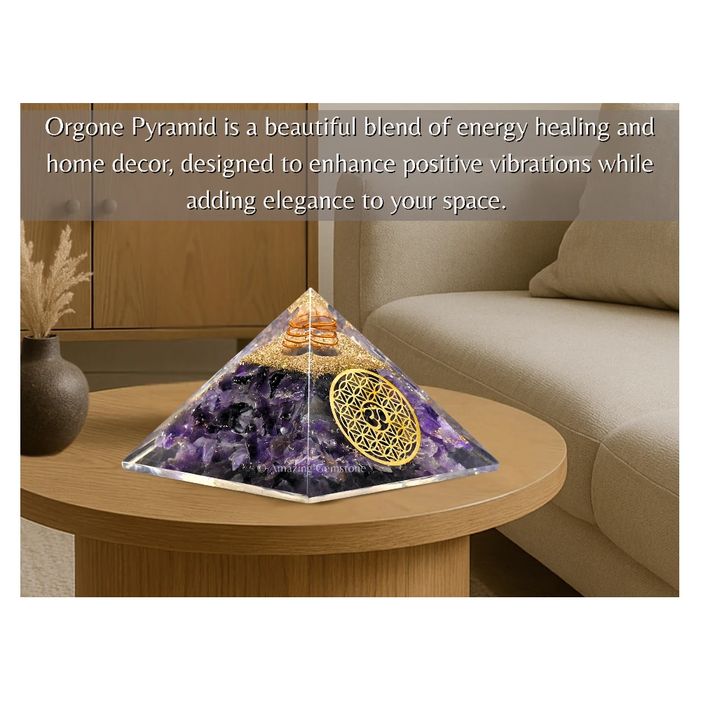 Amethyst Orgone Pyramid - OM Flower of Life