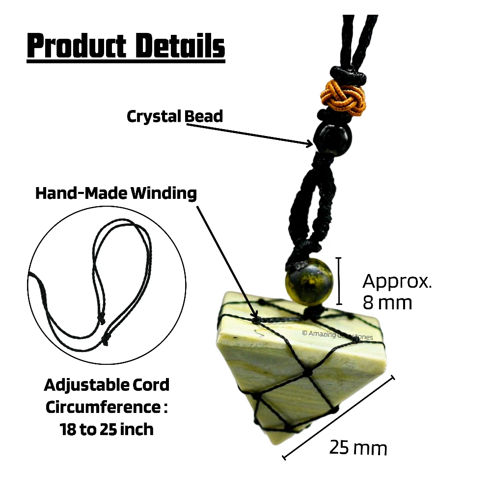 Serpentine Pyramid Pendant Necklace (Macrame)