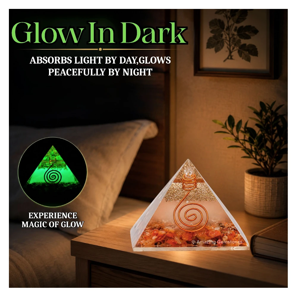 Carnelian Orgone Pyramid - Glow in Dark