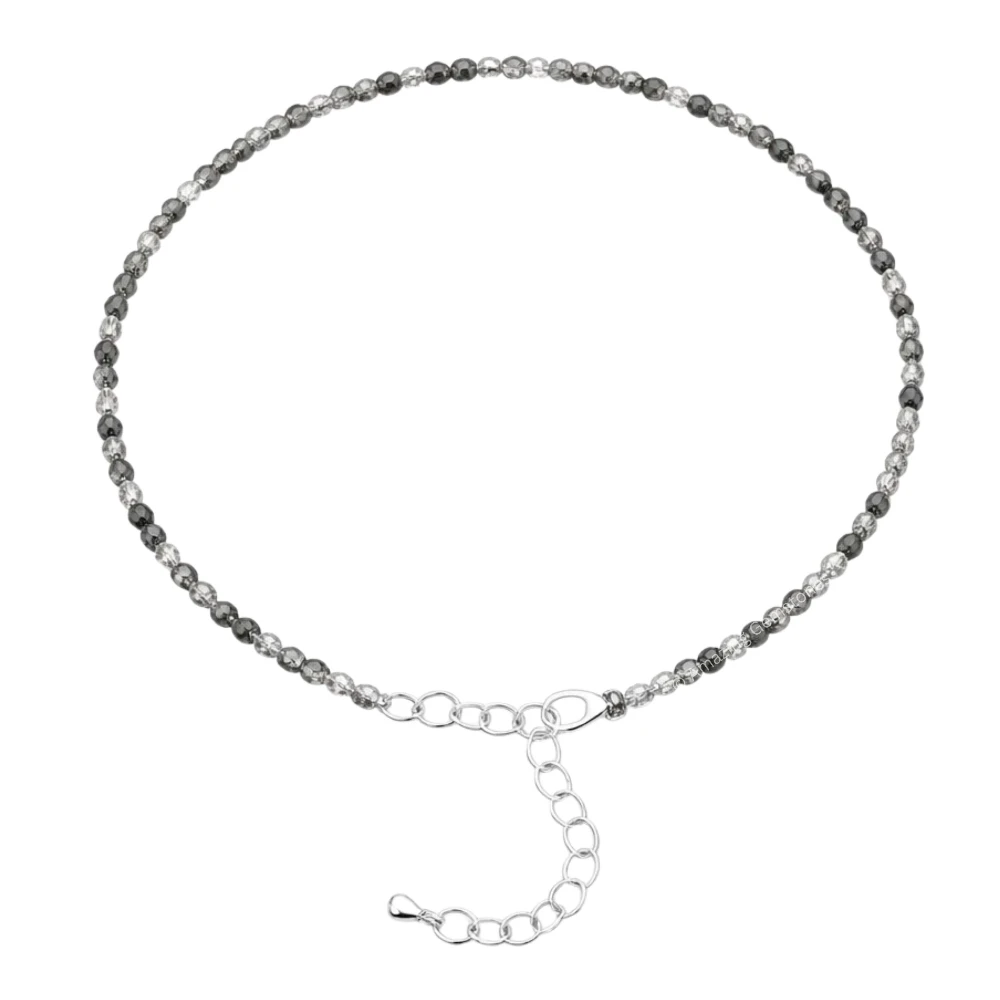 Black Rutilated Quartz Crystal Anklet - 2mm Faceted Bead (Silver)