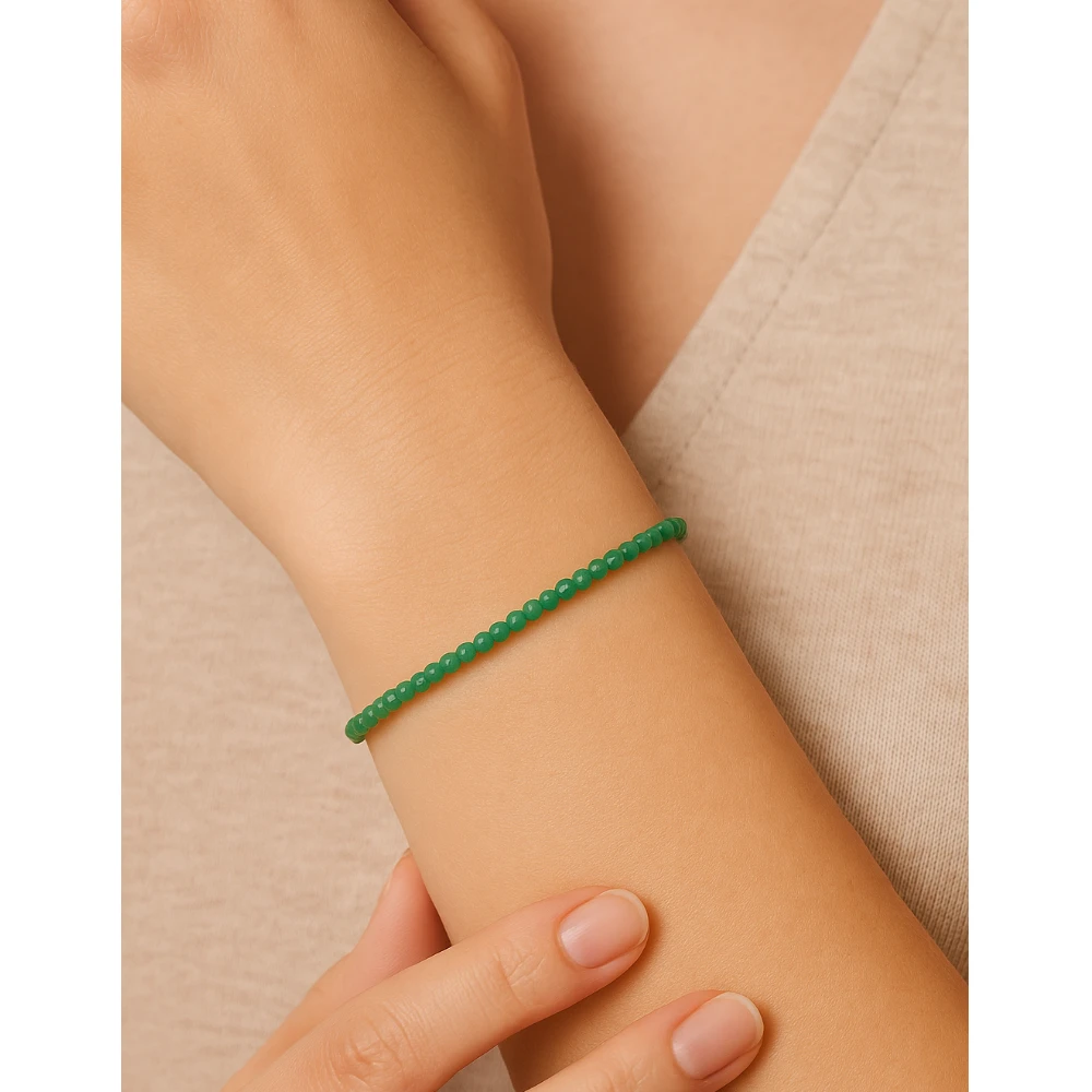 Green Onyx Crystal Bracelet - 2mm Faceted Bead (Silver)