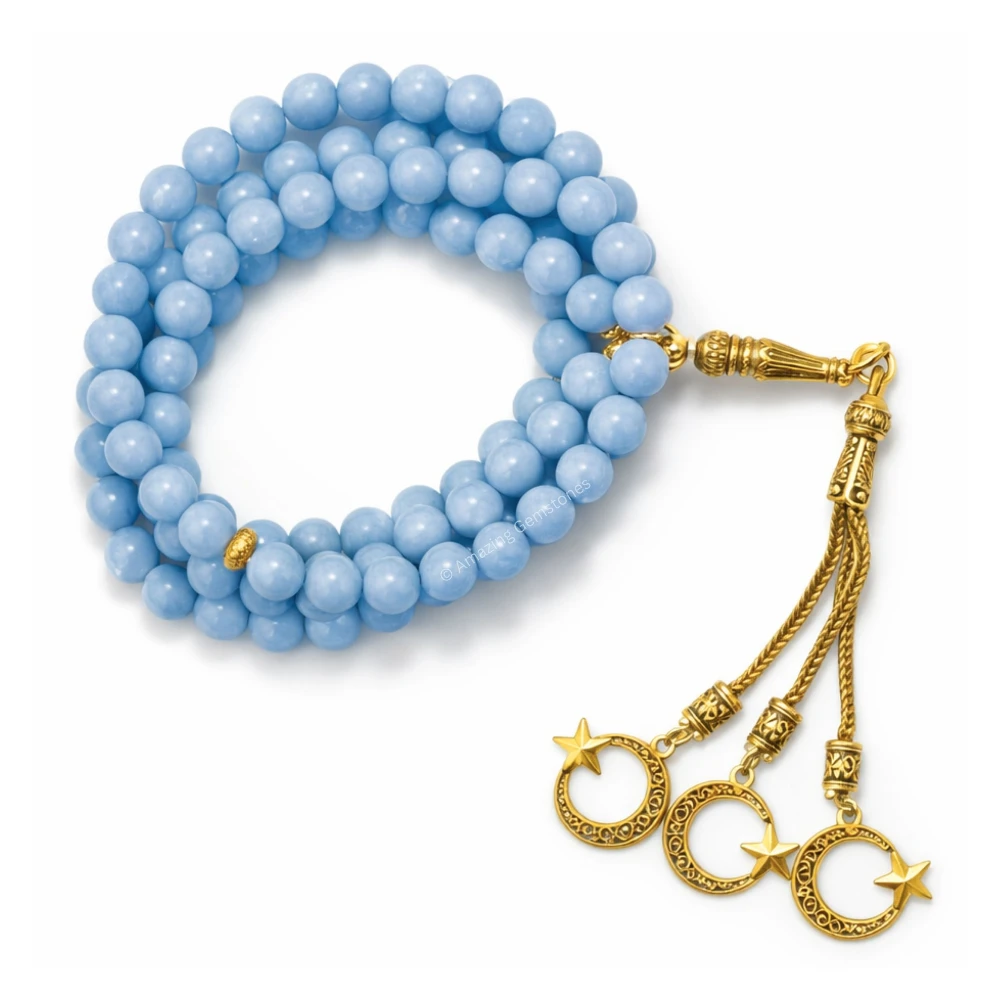 Angelite Crystal Tasbeeh Sibha Prayer Beads (Gold)