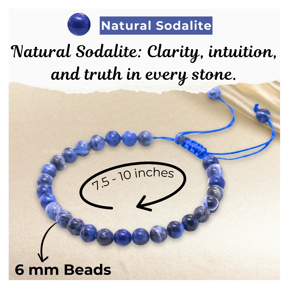 Sodalite Healing Crystal Bracelets - 6mm Beads (Adjustable)