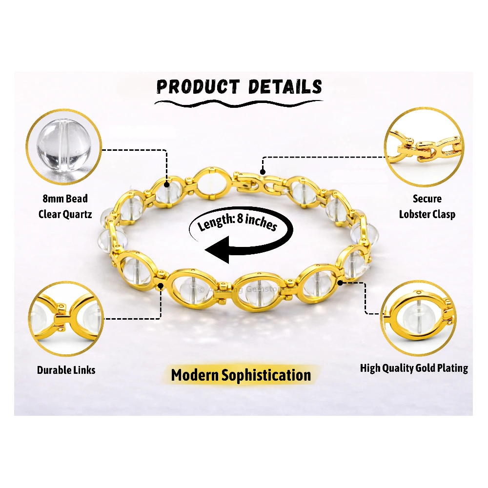 Clear Quartz Bracelet - Round Gold Chain