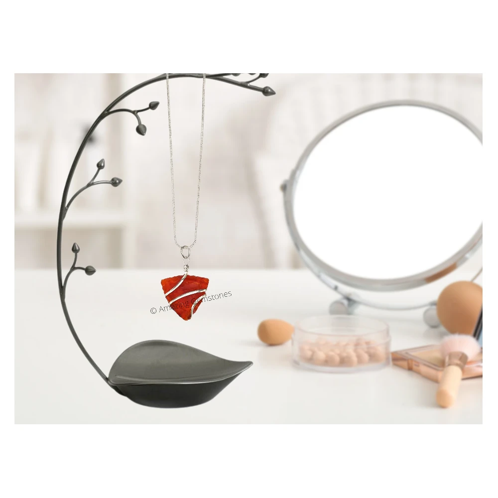 Carnelian Necklace - Raw Triangle Crystal (Silver)