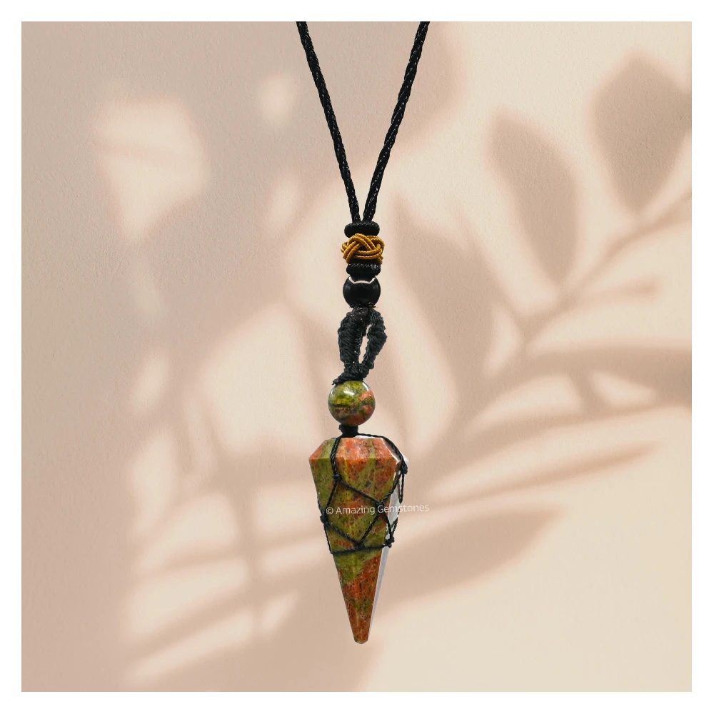 Unakite Pendulum Pendant Necklace (Macrame)