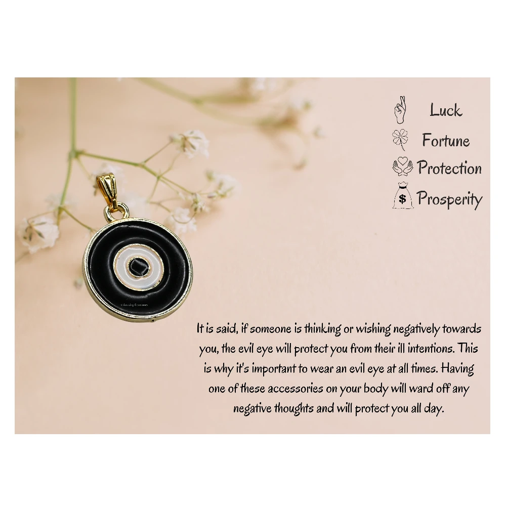 Black Evil Eye Pendant - Round (Gold)