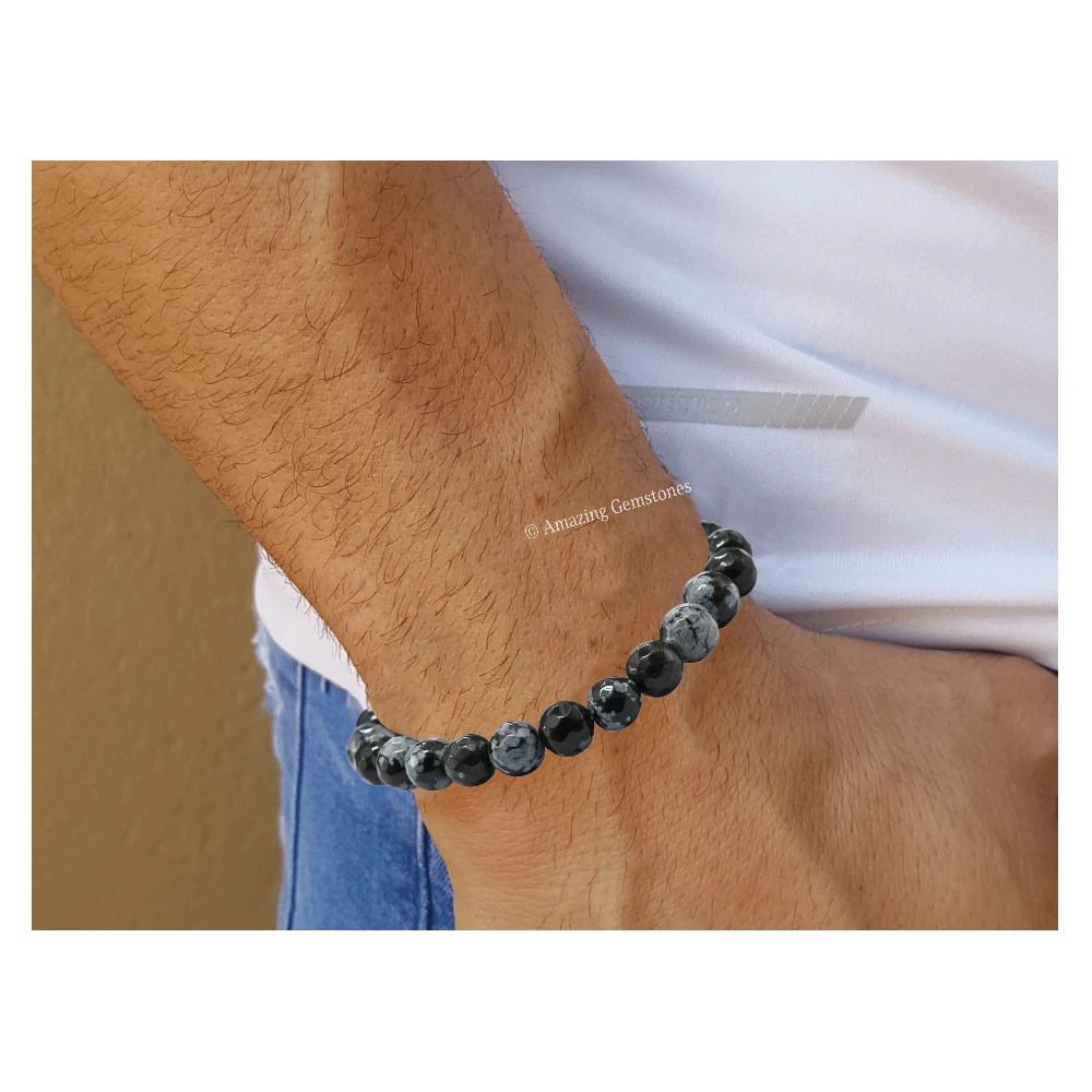 Snowflake Obsidian Bracelet (Faceted-Stretchable)