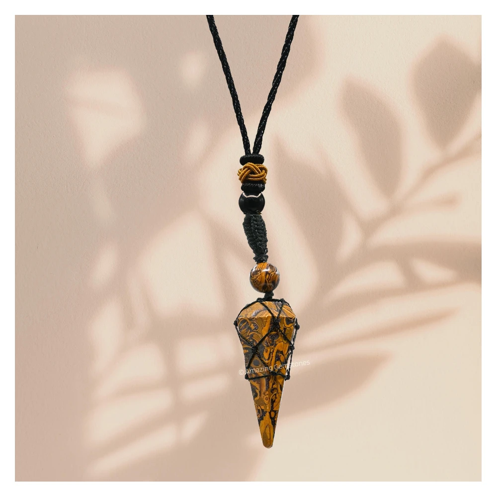 Mariyam Jasper Pendulum Pendant Necklace (Macrame)