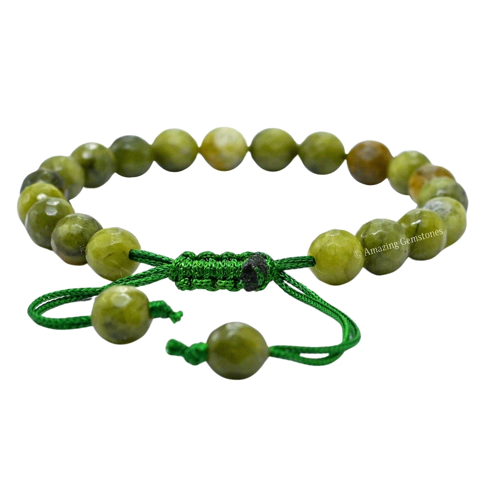 Green Jade Bracelet (Faceted) (Adjustable)