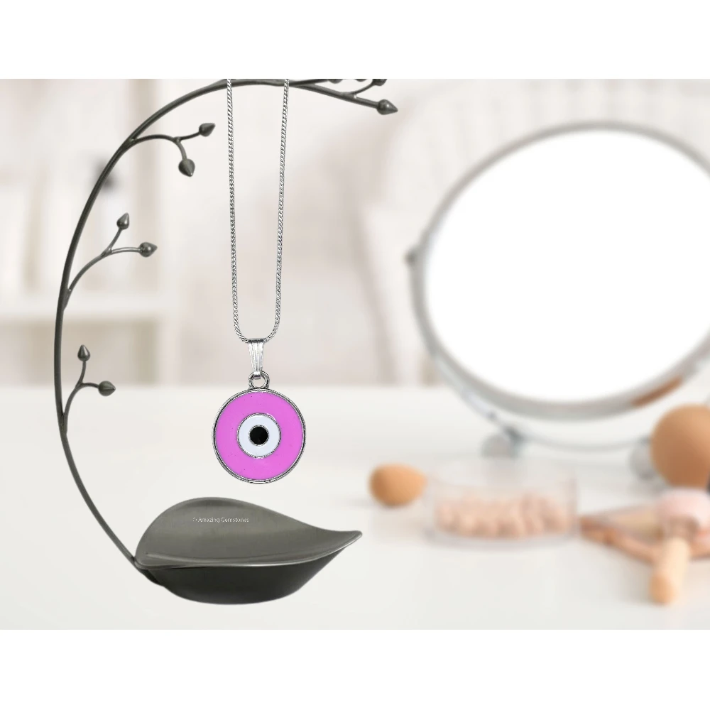 Pink Evil Eye Pendant - Round (Silver)