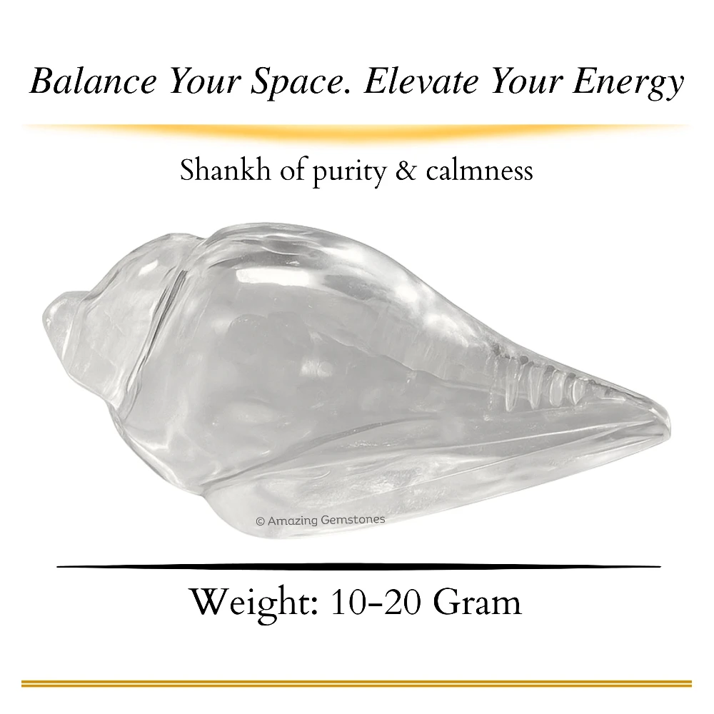 Clear Quartz Shankh with Engraved Swastik (10-20 Gram)