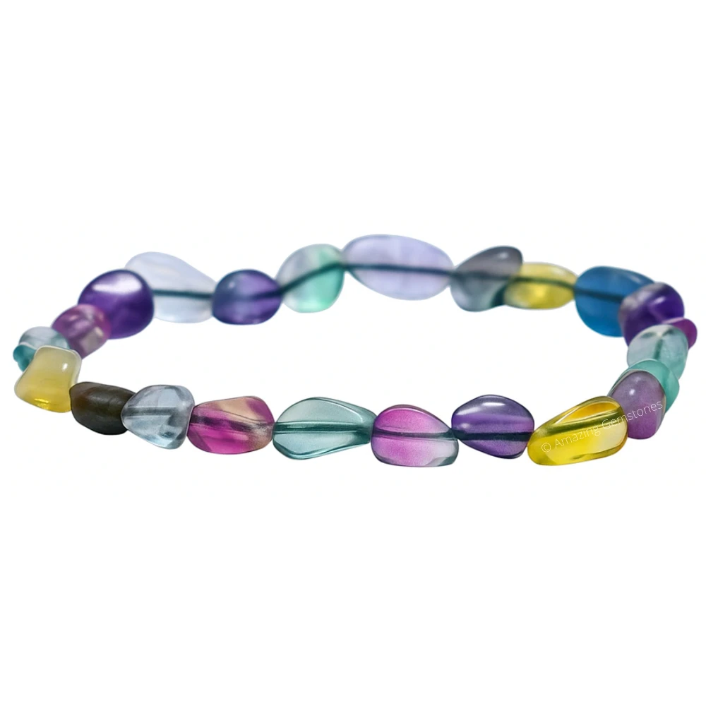 Multi Fluorite Tumbled Stone Bracelet (Stretchable)